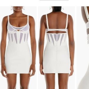 Mugler Laser Cut Bonded Mesh Corseted Body-Con Minidress